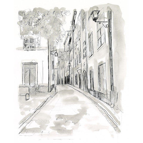 European City Sketch IV White Modern Wood Framed Art Print by Vess, June Erica