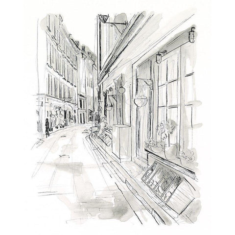 European City Sketch VI Black Modern Wood Framed Art Print with Double Matting by Vess, June Erica