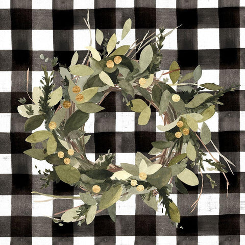 Modern Gingham Christmas II Black Modern Wood Framed Art Print by Caroline, Emma