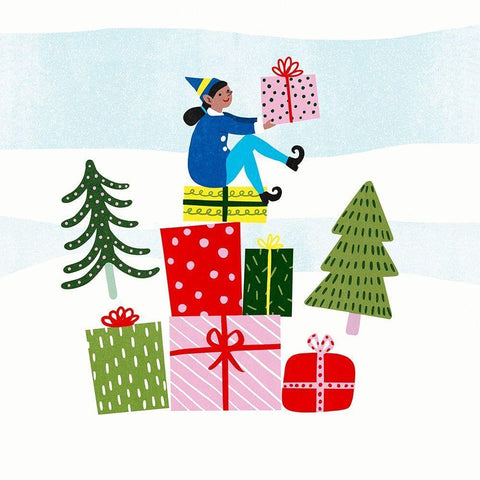 Santas Little Helpers I White Modern Wood Framed Art Print with Double Matting by Barnes, Victoria