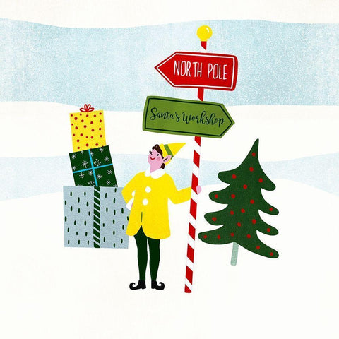 Santas Little Helpers II Black Modern Wood Framed Art Print by Barnes, Victoria