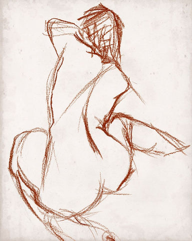 Rust Charcoal Nude Study I White Modern Wood Framed Art Print with Double Matting by Parker, Jennifer Paxton