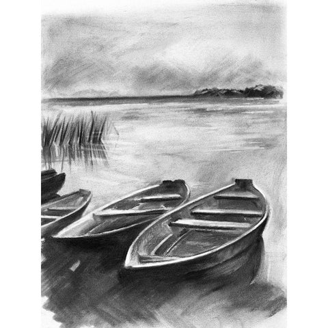 Bateau Noir I Gold Ornate Wood Framed Art Print with Double Matting by Parker, Jennifer Paxton
