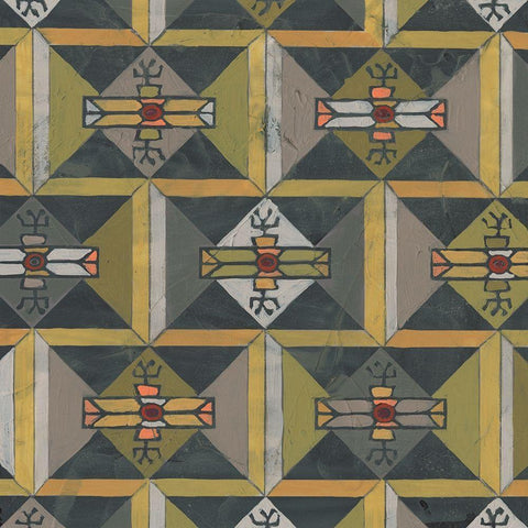Ochre Tapestry I Black Modern Wood Framed Art Print with Double Matting by Vess, June Erica
