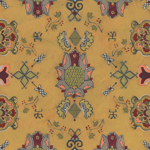 Ochre Tapestry II White Modern Wood Framed Art Print by Vess, June Erica