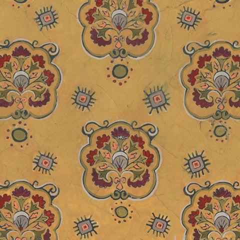 Ochre Tapestry IV Black Ornate Wood Framed Art Print with Double Matting by Vess, June Erica