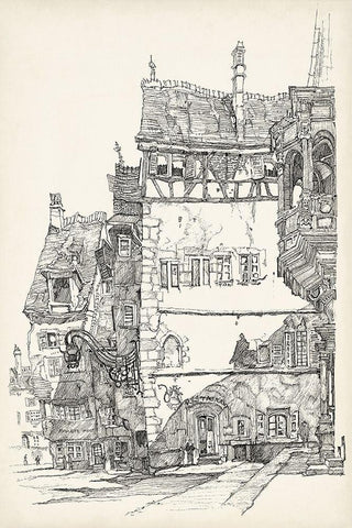 Vintage Italian Village I Black Ornate Wood Framed Art Print with Double Matting by Foust, Richard