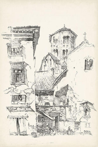 Vintage Italian Village II Black Ornate Wood Framed Art Print with Double Matting by Foust, Richard
