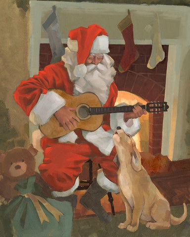 Santa Serenade Black Ornate Wood Framed Art Print with Double Matting by Green, Jacob