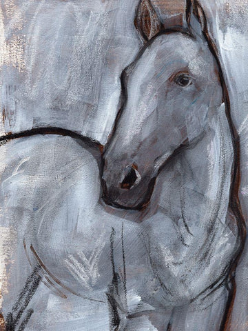 White Horse Contour II Black Ornate Wood Framed Art Print with Double Matting by Parker, Jennifer Paxton