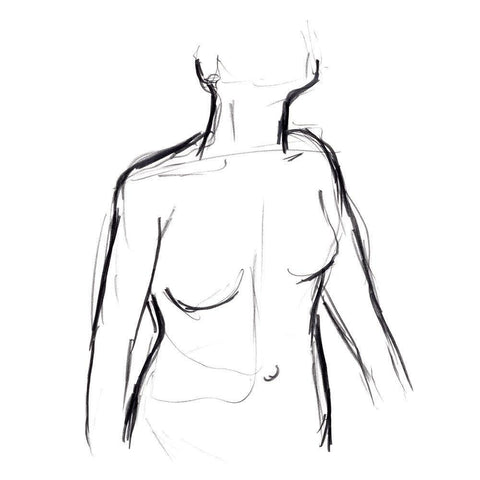 Linear Nude I White Modern Wood Framed Art Print with Double Matting by Vess, June Erica