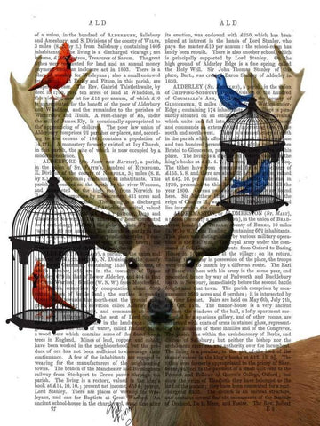 Deer and Bird Cages Black Ornate Wood Framed Art Print with Double Matting by Fab Funky