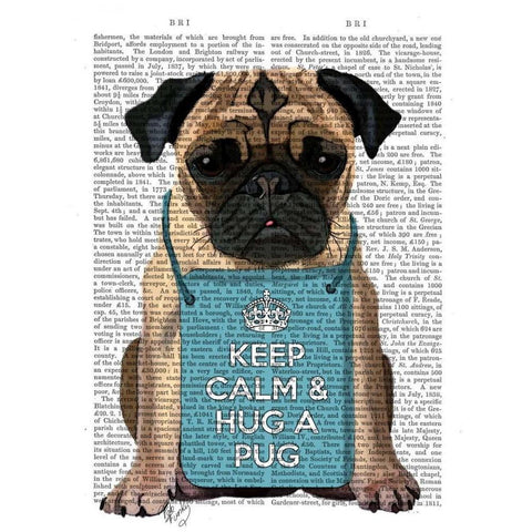 Hug a Pug Gold Ornate Wood Framed Art Print with Double Matting by Fab Funky