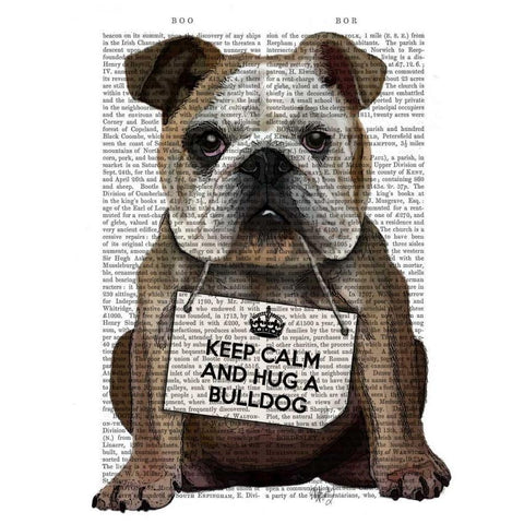 Hug a Bulldog White Modern Wood Framed Art Print by Fab Funky