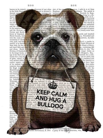 Hug a Bulldog White Modern Wood Framed Art Print with Double Matting by Fab Funky