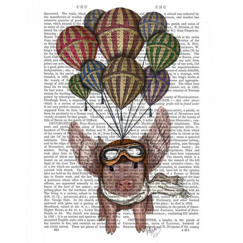 Pig And Balloons Black Modern Wood Framed Art Print with Double Matting by Fab Funky