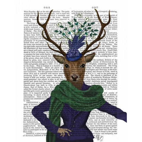 Deer and Fascinator Gold Ornate Wood Framed Art Print with Double Matting by Fab Funky