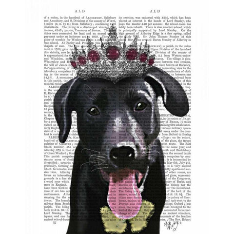 Black Labrador With Tiara Black Modern Wood Framed Art Print by Fab Funky