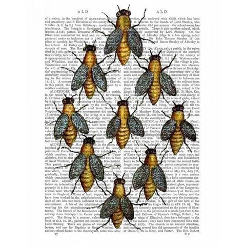 Medieval Bees Black Modern Wood Framed Art Print by Fab Funky
