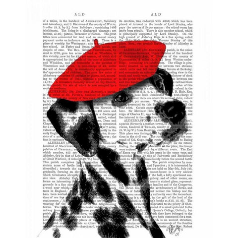 Dalmatian With Red Beret Black Modern Wood Framed Art Print with Double Matting by Fab Funky
