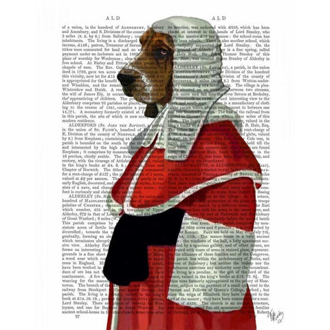 Basset Hound Judge Portrait White Modern Wood Framed Art Print by Fab Funky