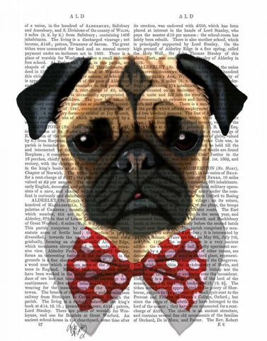 Pug with Red Spotted Bow Tie White Modern Wood Framed Art Print with Double Matting by Fab Funky