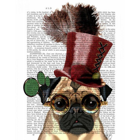 Pug with Steampunk Style Top Hat White Modern Wood Framed Art Print by Fab Funky