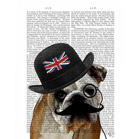 British Bulldog and Bowler Hat Gold Ornate Wood Framed Art Print with Double Matting by Fab Funky