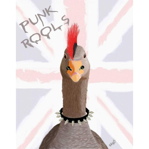 Punk Rock Goose White Modern Wood Framed Art Print by Fab Funky
