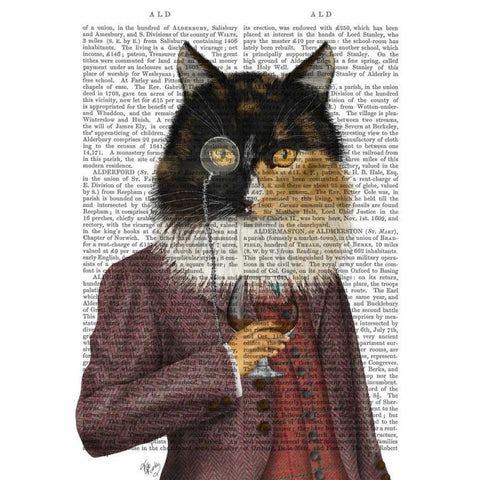 Tortoiseshell Cat and Brandy Glass Gold Ornate Wood Framed Art Print with Double Matting by Fab Funky