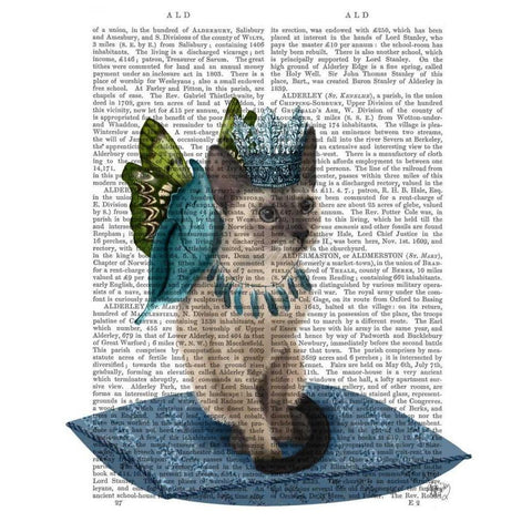 Cat with Blue Butterfly Wings White Modern Wood Framed Art Print by Fab Funky