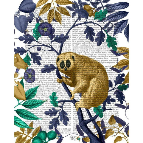 Slow Loris, Gold Black Modern Wood Framed Art Print with Double Matting by Fab Funky