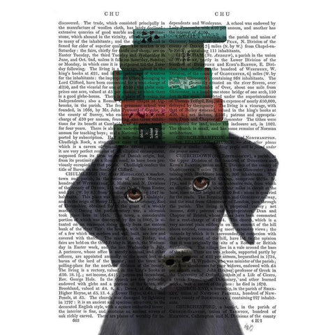 Black Labrador and Books Gold Ornate Wood Framed Art Print with Double Matting by Fab Funky