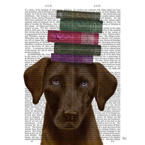 Brown Labrador and Books Gold Ornate Wood Framed Art Print with Double Matting by Fab Funky