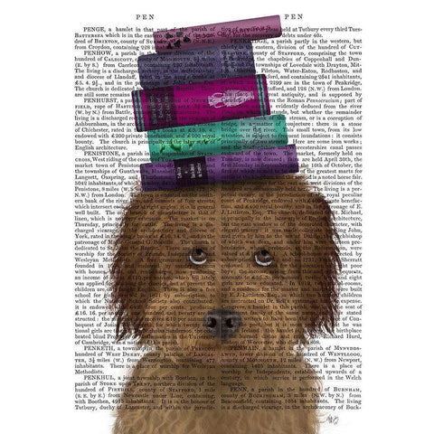 Labradoodle, Brown, and Books White Modern Wood Framed Art Print by Fab Funky
