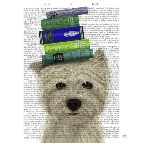 Westie and Books Gold Ornate Wood Framed Art Print with Double Matting by Fab Funky