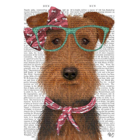 Airedale with Glasses and Scarf Gold Ornate Wood Framed Art Print with Double Matting by Fab Funky