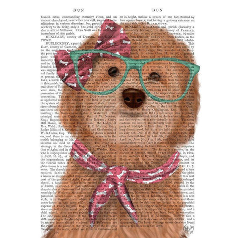 Cockerpoo, Apricot, with Glasses and Scarf White Modern Wood Framed Art Print by Fab Funky
