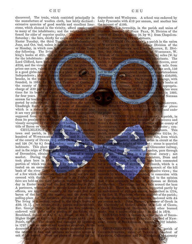 Cockerpoo, Chocolate, with Glasses and Bow Tie White Modern Wood Framed Art Print with Double Matting by Fab Funky