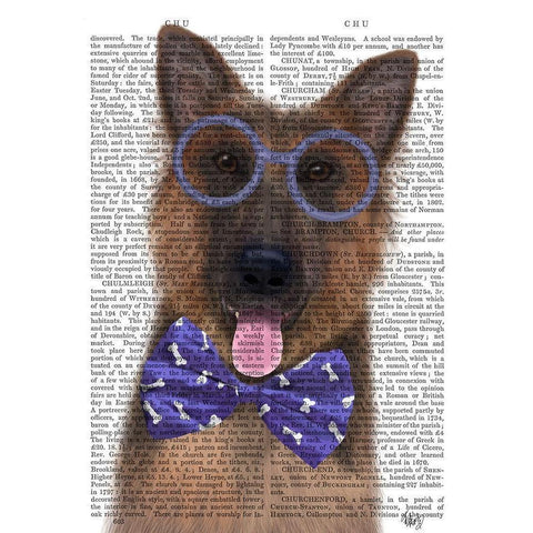 German Shepherd with Glasses and Bow Tie Gold Ornate Wood Framed Art Print with Double Matting by Fab Funky
