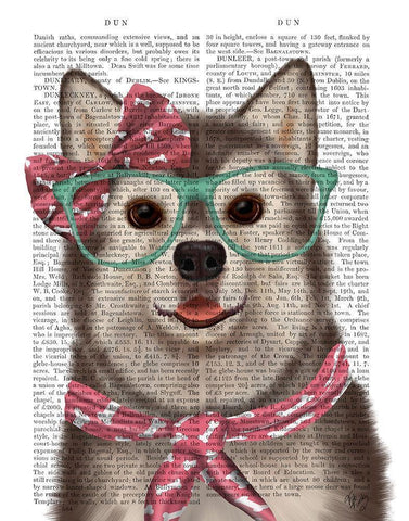 Husky with Glasses and Scarf White Modern Wood Framed Art Print with Double Matting by Fab Funky