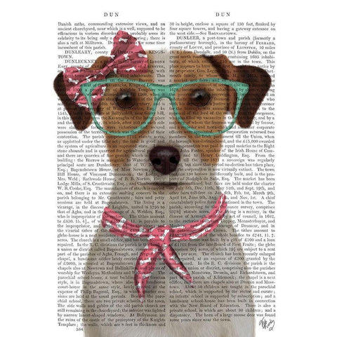 Jack Russell with Glasses and Scarf Gold Ornate Wood Framed Art Print with Double Matting by Fab Funky