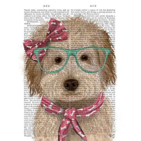 Labradoodle, Cream, with Glasses and Scarf Black Modern Wood Framed Art Print by Fab Funky