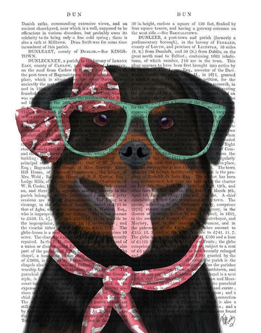 Rottweiler with Glasses and Scarf Black Ornate Wood Framed Art Print with Double Matting by Fab Funky