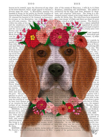 Beagle Flower Headdress Black Ornate Wood Framed Art Print with Double Matting by Fab Funky