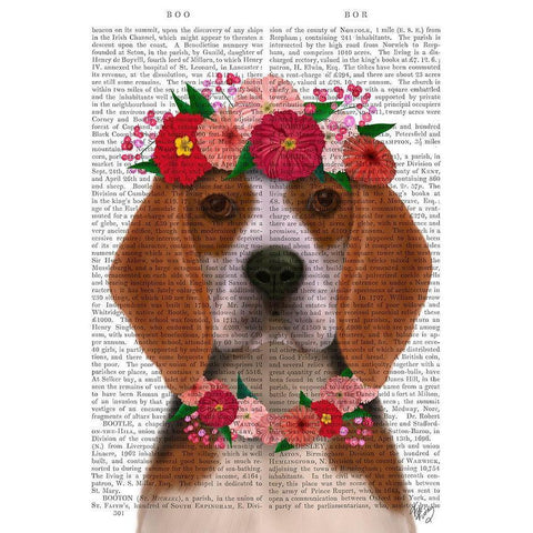 Beagle Flower Headdress Black Modern Wood Framed Art Print with Double Matting by Fab Funky