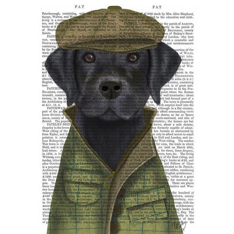 Black Labrador Country Dog White Modern Wood Framed Art Print by Fab Funky