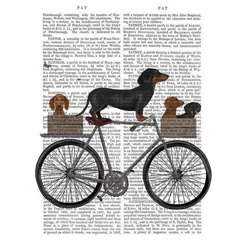 Dachshunds on Bicycle Black Modern Wood Framed Art Print by Fab Funky