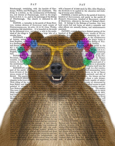Bear and Flower Glasses White Modern Wood Framed Art Print with Double Matting by Fab Funky