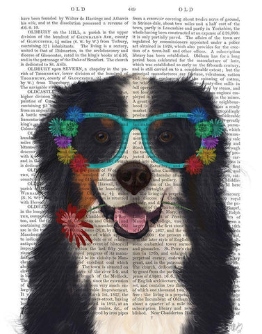Bernese and Flower Glasses White Modern Wood Framed Art Print with Double Matting by Fab Funky